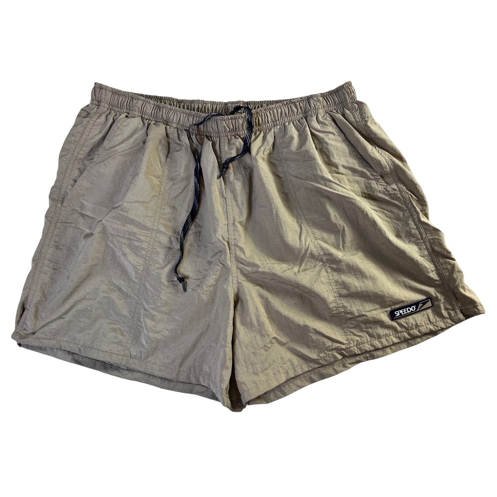 Vintage Speedo Swim Shorts Mens XL Tan Khaki 80s 90s Mesh Lined Trunks Beachwear